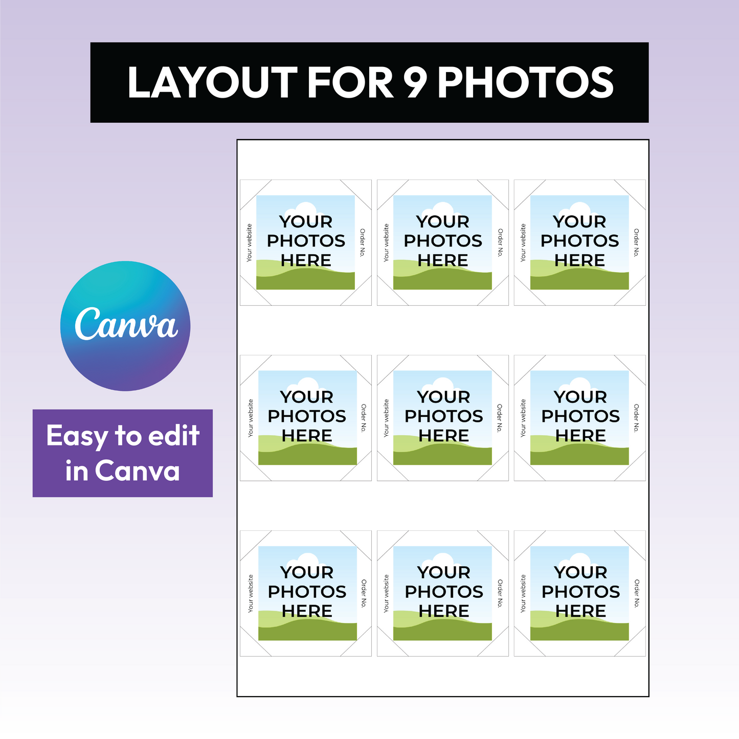 2x2 Square Fridge Magnet Template | For 9 Photos | Editable in Canva