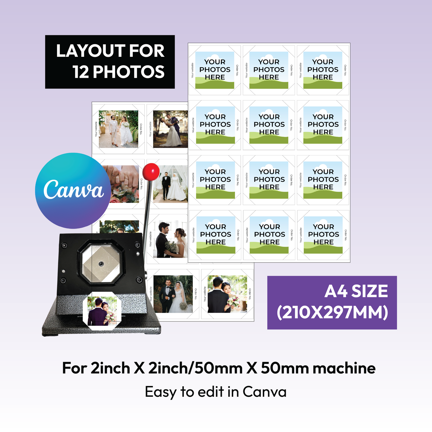 2x2 Square Fridge Magnet Template | For 12 Photos | Editable in Canva