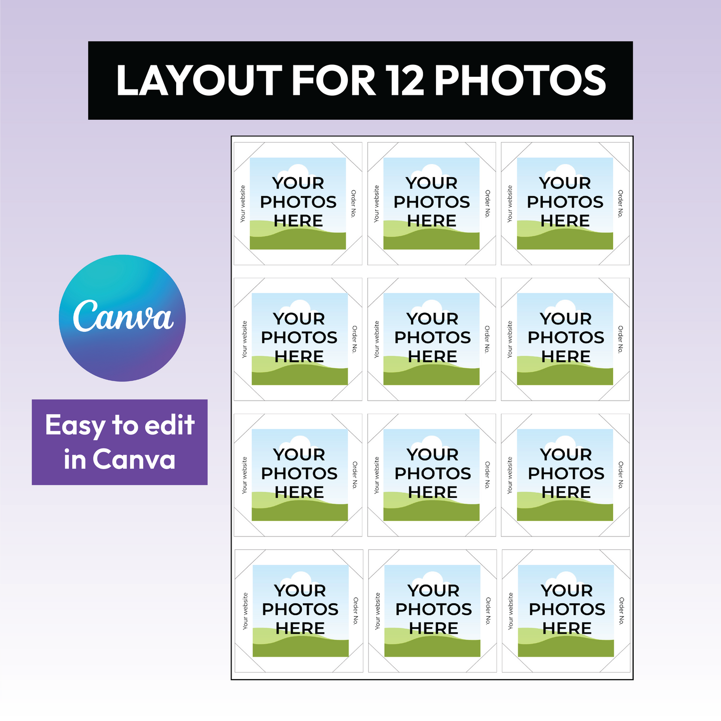 2x2 Square Fridge Magnet Template | For 12 Photos | Editable in Canva