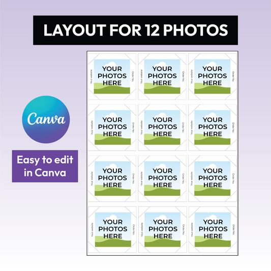 2x2 Square Fridge Magnet Template | For 12 Photos | Editable in Canva