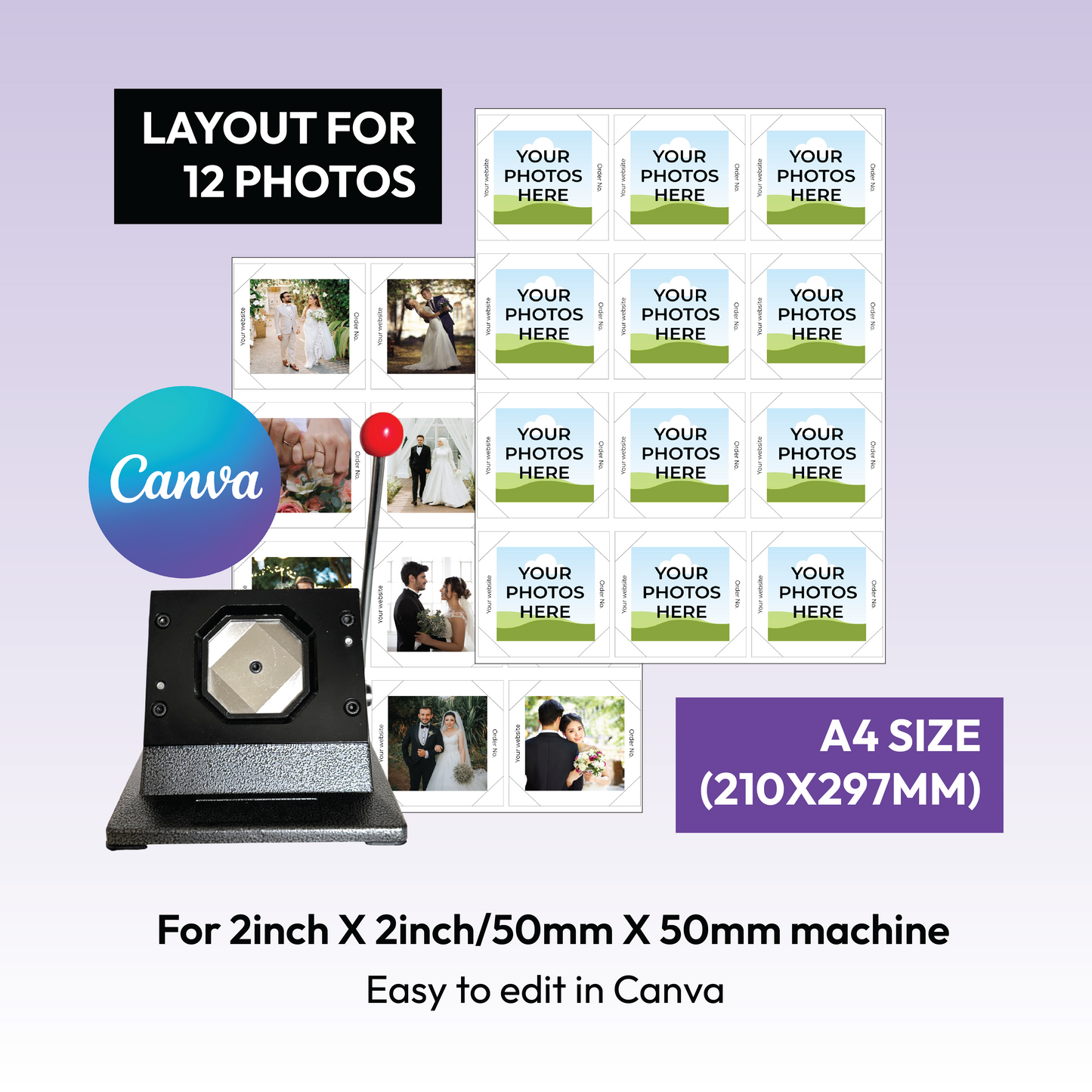 2"x2" Square Fridge Magnet Template Bundle (9 & 12 Photo Versions) + Canva Editing & Printing Tutorial