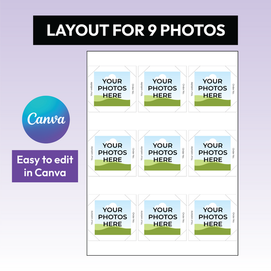 2x2 Square Fridge Magnet Template | For 9 Photos | Editable in Canva