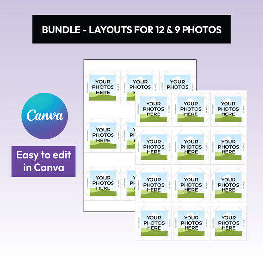 2"x2" Square Fridge Magnet Template Bundle (9 & 12 Photo Versions) + Canva Editing & Printing Tutorial