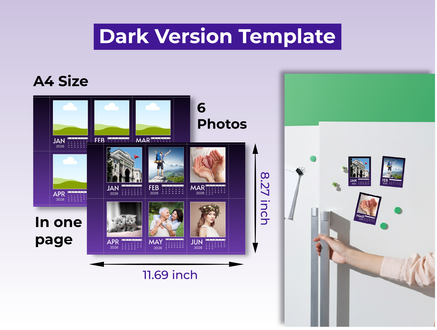 Calendar 2026 - Custom Photo Magnets Template 2026 - Fridge Magnet - Editable Canva Templates