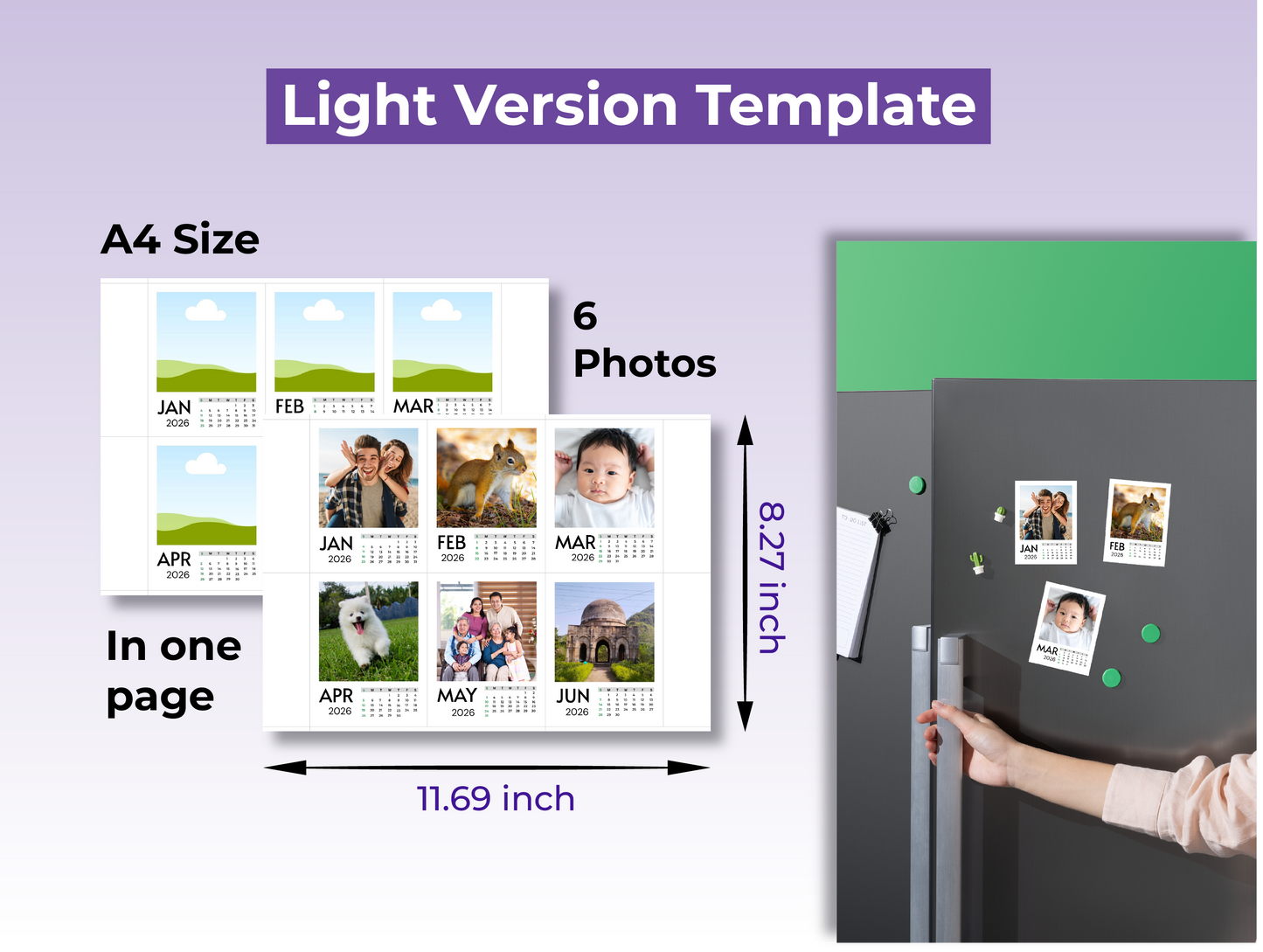 Calendar 2026 - Custom Photo Magnets Template 2026 - Fridge Magnet - Editable Canva Templates